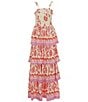 Chelsea & Violet Big Girls 7-16 Tiered Smocked Bodice Mixed Floral Print Maxi Dress, Color:White/Pink - Image 1