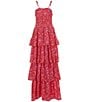 Chelsea & Violet Big Girls Tiered Smocked Bodice Printed Maxi Dress, Color:Red/Pink - Image 1
