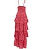 Chelsea & Violet Big Girls Tiered Smocked Bodice Printed Maxi Dress, Color:Red/Pink - Image 2