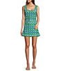 Chelsea & Violet Blossom Square Neckline Sleeveless Crochet Coordinating Top, Color:Green Floral - Image 3