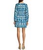 Chelsea & Violet Cadence Printed V Neckline Long Sleeve Tie Front Dress, Color:White/Blue - Image 2