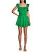 Chelsea & Violet Cassia Guaze Square Neck Ruffle Hem Romper, Color:Bright Green - Image 1