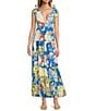 Chelsea & Violet Cecily Printed Empire Waist V-Neckline Sleeveless Maxi Dress, Color:Astro - Image 1