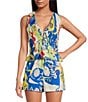 Chelsea & Violet Coordinating Natalie Printed Sleeveless V-Neckline Self Tie Smock Detail Front Blouse, Color:Astro - Image 1