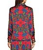 Chelsea & Violet Cora Satin Ikat Print Pointed Collar Button Front Shirttail Long Sleeve Coordinating Blouse, Color:Red Ikat - Image 2