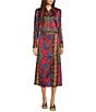 Chelsea & Violet Cora Satin Ikat Print Pointed Collar Button Front Shirttail Long Sleeve Coordinating Blouse, Color:Red Ikat - Image 3