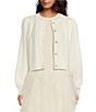 Color:Ivory Snow - Image 1 - Crew Neck Embellished Button Front Sweater Cardigan