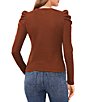 Color:Bitter Chocolate - Image 2 - Crew Neck Long Puff Sleeve Waffle Knit Top