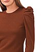 Color:Bitter Chocolate - Image 3 - Crew Neck Long Puff Sleeve Waffle Knit Top