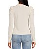 Color:Toasted Ivory - Image 2 - Crew Neck Long Puff Sleeve Waffle Knit Top