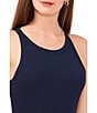 Color:Classic Navy - Image 4 - Cropped Racer Crew Neck Sleeveless Knit Tee