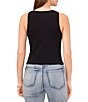 Color:Black - Image 2 - Cropped Racer Crew Neck Sleeveless Ribbed Knit Tank Top