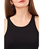 Color:Black - Image 4 - Cropped Racer Crew Neck Sleeveless Ribbed Knit Tank Top