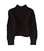 Color:Black - Image 1 - Girls Big Girls 7-16 Mock Neck Balloon Sleeve Cable Knit Sweater