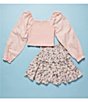 Color:Dusty Pink - Image 2 - Girls Big Girls 7-16 Woven Peasant Smocked Balloon Sleeve Blouse