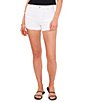 Color:Ultra White - Image 1 - High Rise Distressed Frayed Hem Stretch Denim Shorts