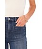 Color:Mid Rinse - Image 3 - High Rise Patch 4-Pocket Stretch Indigo Denim Flare Leg Jeans