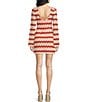 Color:Ivory/Red - Image 2 - Leia Woven Stripe Boat Neck Long Sleeve Dress