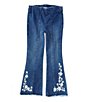 Color:Dark Stone - Image 1 - Little Girls 2T-6X Denim Embroidery Flare Leg Pull-On Jeans