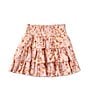 Color:Blush Brown - Image 1 - Little Girls 2T-6X Floral Print Smocked Tiered A-Line Skirt