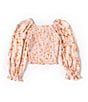 Color:Blush/Brown - Image 2 - Little Girls 2T-6X Long Sleeve Floral Print Smocked Top