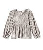 Color:Black Plaid - Image 1 - Little Girls 2T-6X Long-Sleeve Ruffle Front Babydoll Top