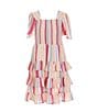 Color:Multi Stripe - Image 1 - Little Girls 2T-6X Multi Stripe Short Sleeve Smocked Tiered Dress