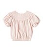 Color:Blush - Image 1 - Little Girls 2T-6X Short Sleeve Lace Collar Top