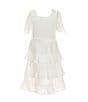 Color:White - Image 1 - Little Girls 2T-6X Short Sleeve Smocked Tiered Dress