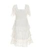 Color:White - Image 2 - Little Girls 2T-6X Short Sleeve Smocked Tiered Dress
