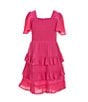 Color:Fuchsia - Image 1 - Little Girls 2T-6X Short Sleeve Smocked Tiered Dress
