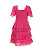 Color:Fuchsia - Image 2 - Little Girls 2T-6X Short Sleeve Smocked Tiered Dress