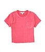 Color:Magenta - Image 1 - Little Girls 2T-6X Short-Sleeve Washed Pocket T-Shirt