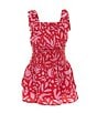 Color:Red Pink - Image 1 - Little Girls 2T-6X Family Matching Sleeveless Smocked Satin Romper