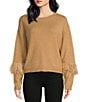 Color:Latte - Image 1 - Long Sleeve Crew Neck Ostrich Feather Sweater
