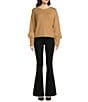 Color:Latte - Image 3 - Long Sleeve Crew Neck Ostrich Feather Sweater