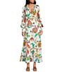Chelsea & Violet Margaux Floral Print Long Sleeve Deep V-Neckline Plisse Dress, Color:White Floral - Image 1