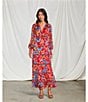 Chelsea & Violet Margaux Floral Print Plisse V-Neck Long Cuff Sleeve Maxi Dress, Color:Red Floral - Image 4