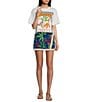 Chelsea & Violet Mini Asymmetrical Deanne Skirt, Color:Blue Tropical - Image 3