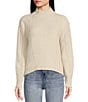 Color:Birch - Image 1 - Mock Neck Lurex Wool Blend Cable Knit Sweater