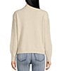 Color:Birch - Image 2 - Mock Neck Lurex Wool Blend Cable Knit Sweater
