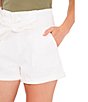 Color:Ultra White - Image 3 - Paperbag Waist Tie Belt High Rise Stretch Denim Shorts