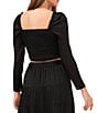 Color:Rich Black - Image 2 - Plisse Long Sleeve Ruched Square Neck Cropped Top