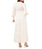 Color:Antique White - Image 2 - Plisse Satin Ruffle Deep V-Neck Long Smocked Cuff Sleeve Tiered Maxi Dress