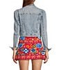 Chelsea & Violet Point Collar Long Puff Shoulder Sleeve Denim Short Statement Jacket, Color:Stella Blue - Image 2