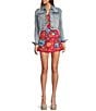 Chelsea & Violet Point Collar Long Puff Shoulder Sleeve Denim Short Statement Jacket, Color:Stella Blue - Image 3