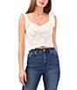 Color:Antique White - Image 1 - Pointelle Stitched Scalloped Eyelet Knit Tank