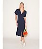 Color:Classic Navy - Image 4 - Puff Sleeve Button Front Dress