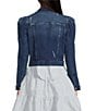 Color:Quartz Wash - Image 2 - Point Collar Long Puff Shoulder Sleeve Denim Short Statement Jacket