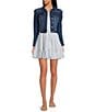 Color:Quartz Wash - Image 3 - Point Collar Long Puff Shoulder Sleeve Denim Short Statement Jacket